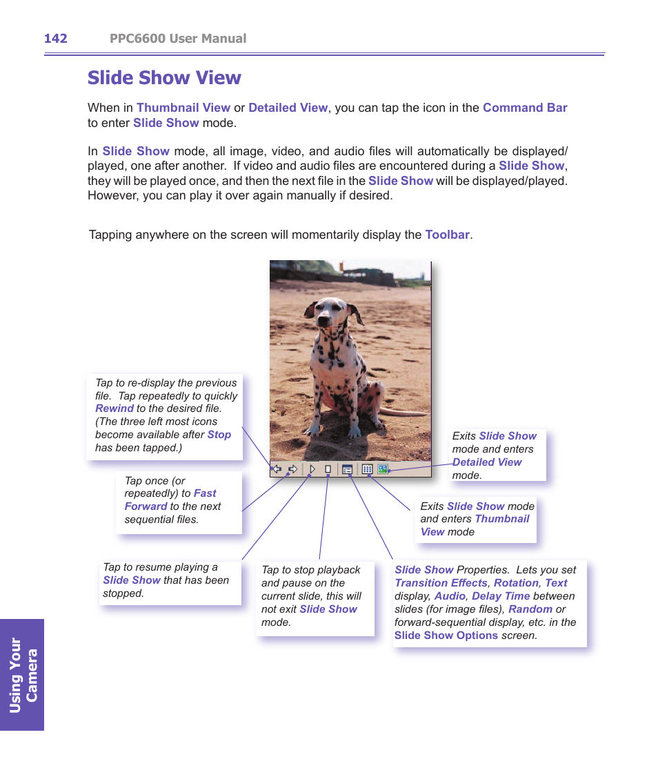Slide show view, Using your camera | Audiovox PPC-6600 User Manual | Page 143 / 167
