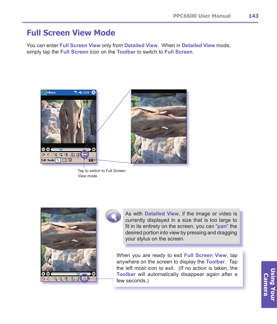 Full screen view mode | Audiovox PPC-6600 User Manual | Page 144 / 167