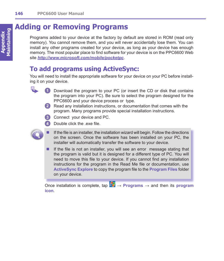 Adding or removing programs | Audiovox PPC-6600 User Manual | Page 147 / 167