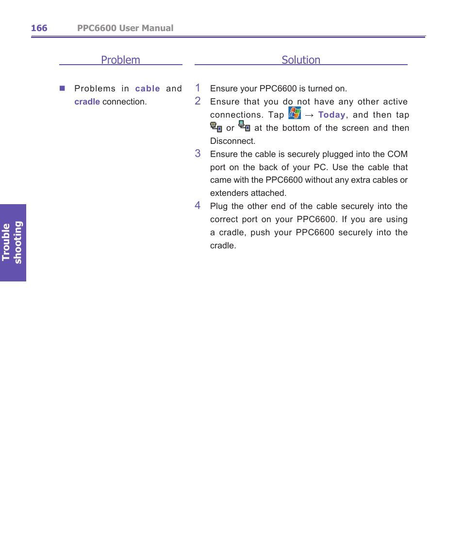 Problem, Solution 1 | Audiovox PPC-6600 User Manual | Page 167 / 167