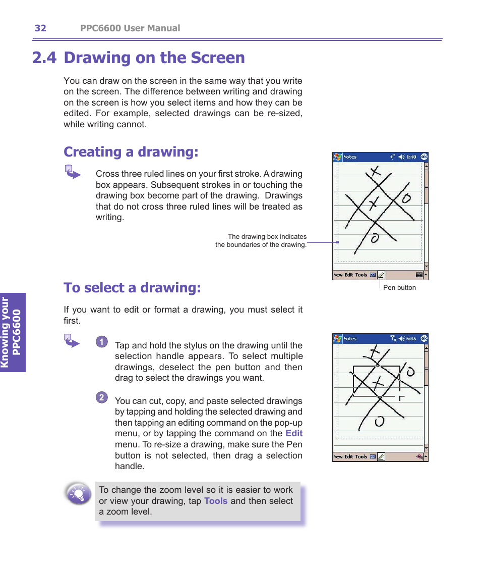 4 drawing on the screen, Creating a drawing | Audiovox PPC-6600 User Manual | Page 33 / 167