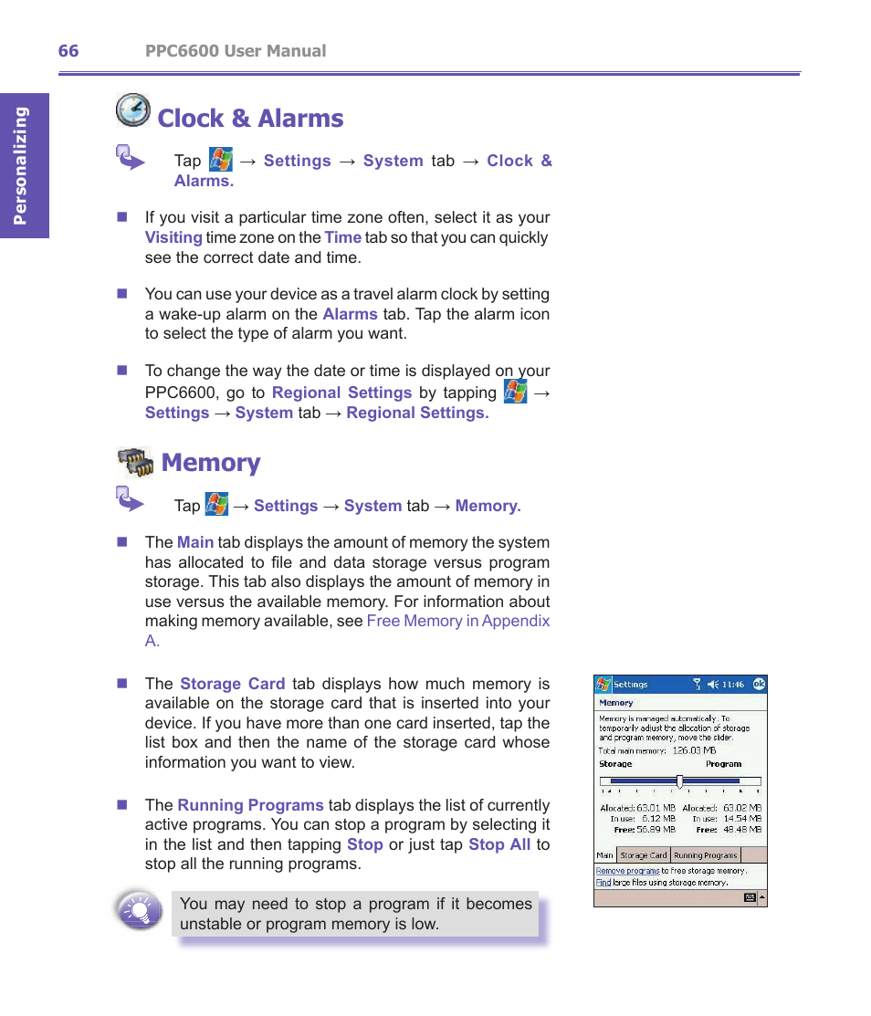Clock & alarms | Audiovox PPC-6600 User Manual | Page 67 / 167