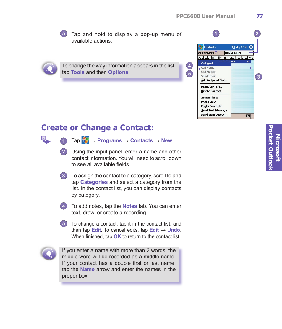 Create or change a contact | Audiovox PPC-6600 User Manual | Page 78 / 167