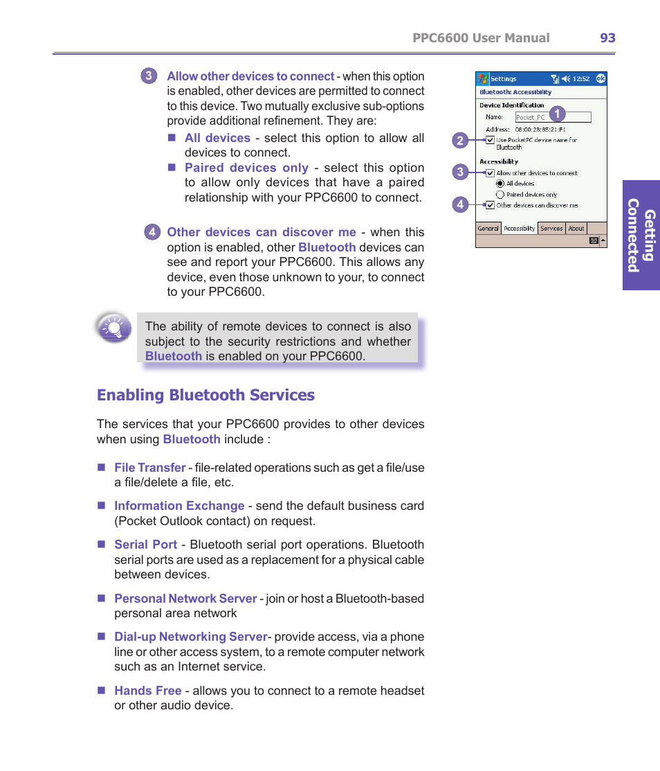 Enabling bluetooth services | Audiovox PPC-6600 User Manual | Page 94 / 167
