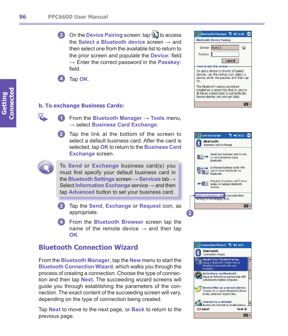 Bluetooth connection wizard | Audiovox PPC-6600 User Manual | Page 97 / 167