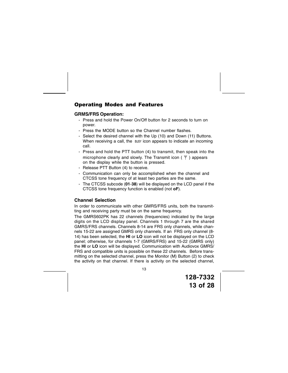 Audiovox GMRS602PK User Manual | Page 13 / 28