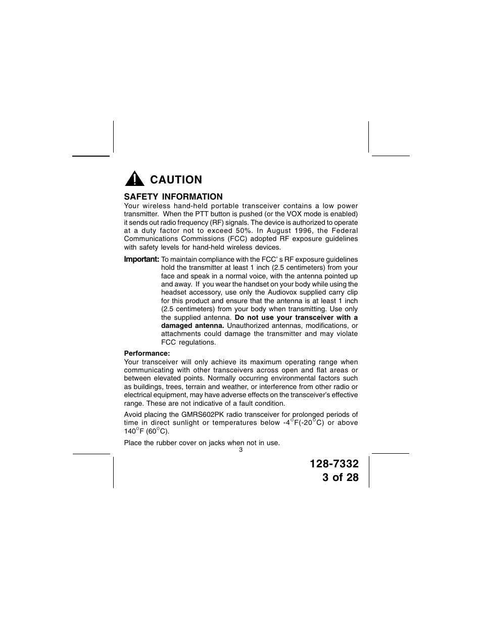 Audiovox GMRS602PK User Manual | Page 3 / 28