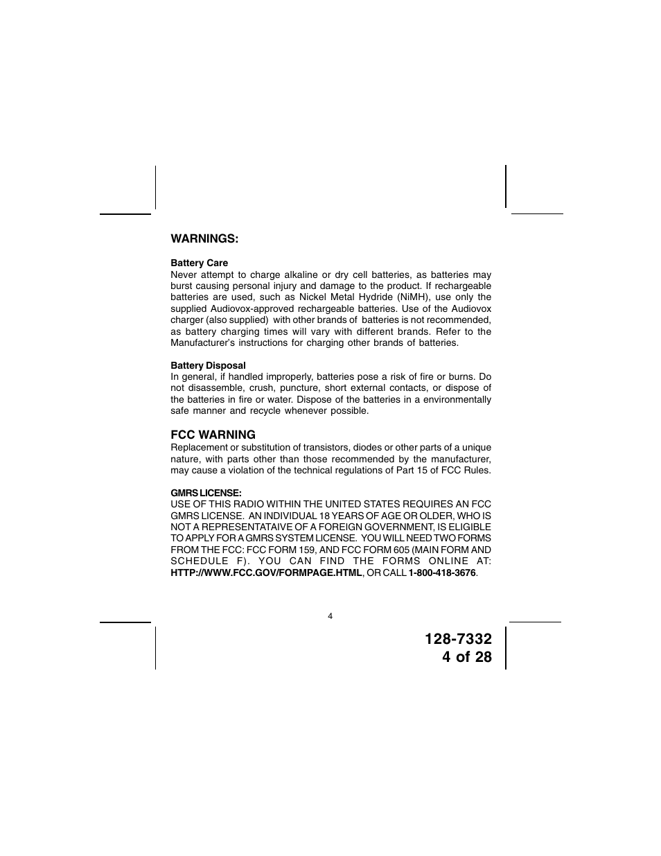 Audiovox GMRS602PK User Manual | Page 4 / 28