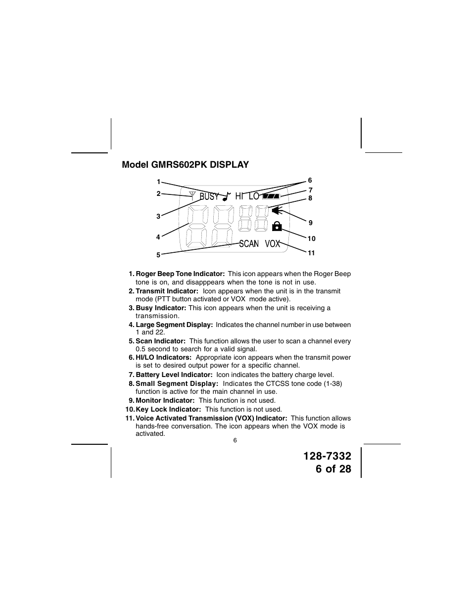 Lo hi | Audiovox GMRS602PK User Manual | Page 6 / 28