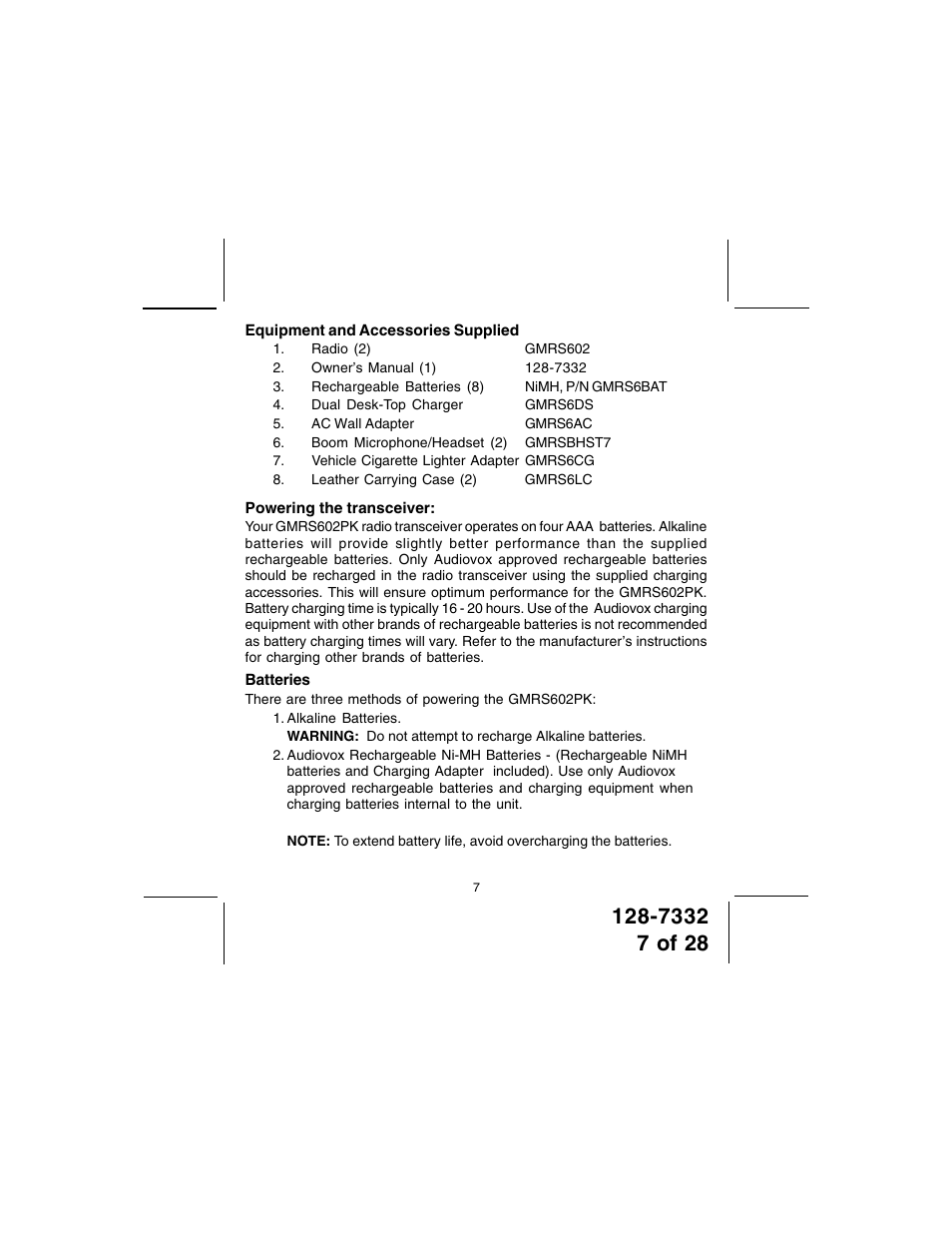 Audiovox GMRS602PK User Manual | Page 7 / 28