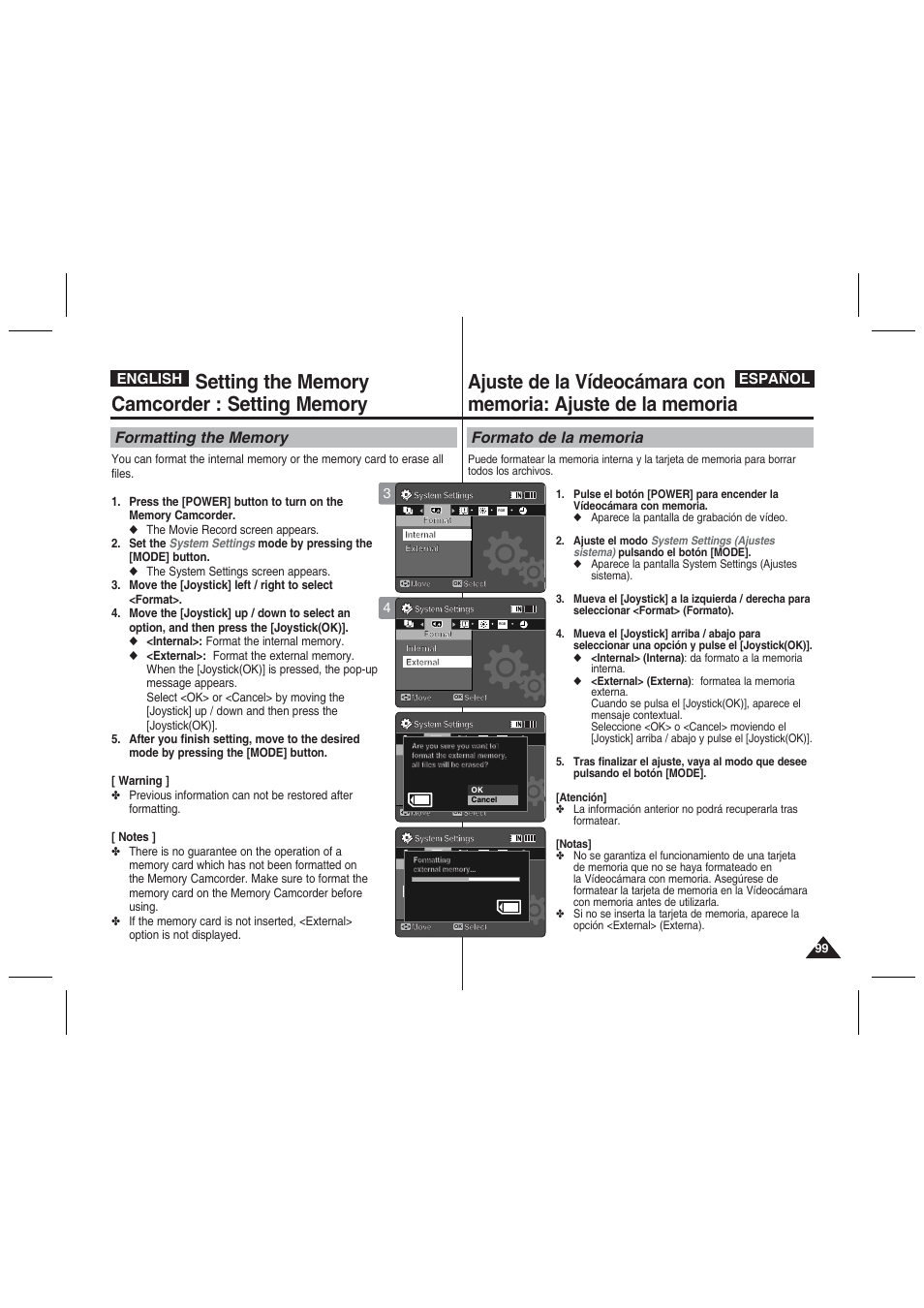 English español | Samsung VP-MM11S User Manual | Page 100 / 139