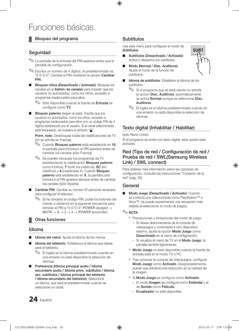 Funciones básicas | Samsung UE40C7000WW User Manual | Page 148 / 374