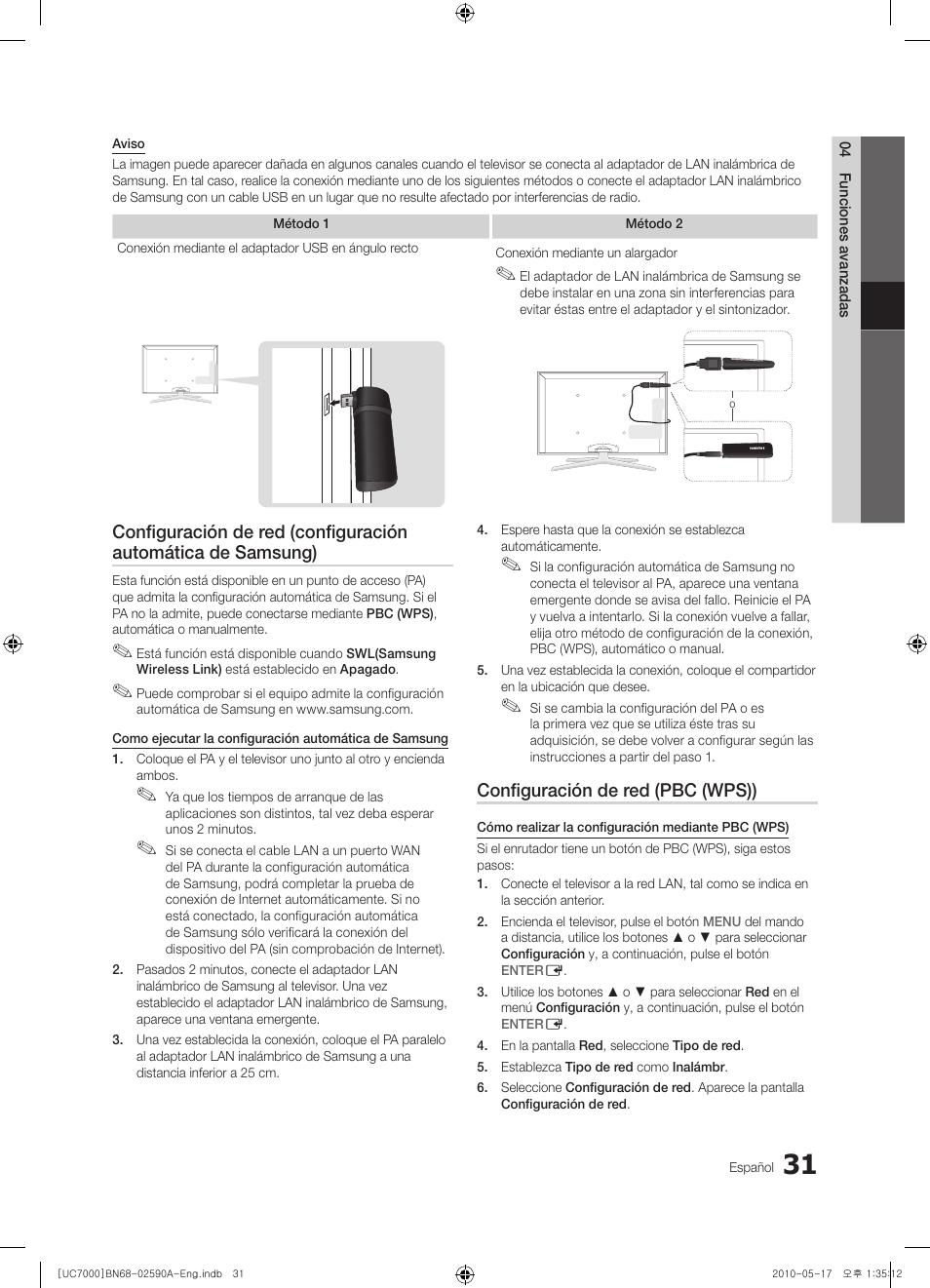 Configuración de red (pbc (wps)) | Samsung UE40C7000WW User Manual | Page 155 / 374