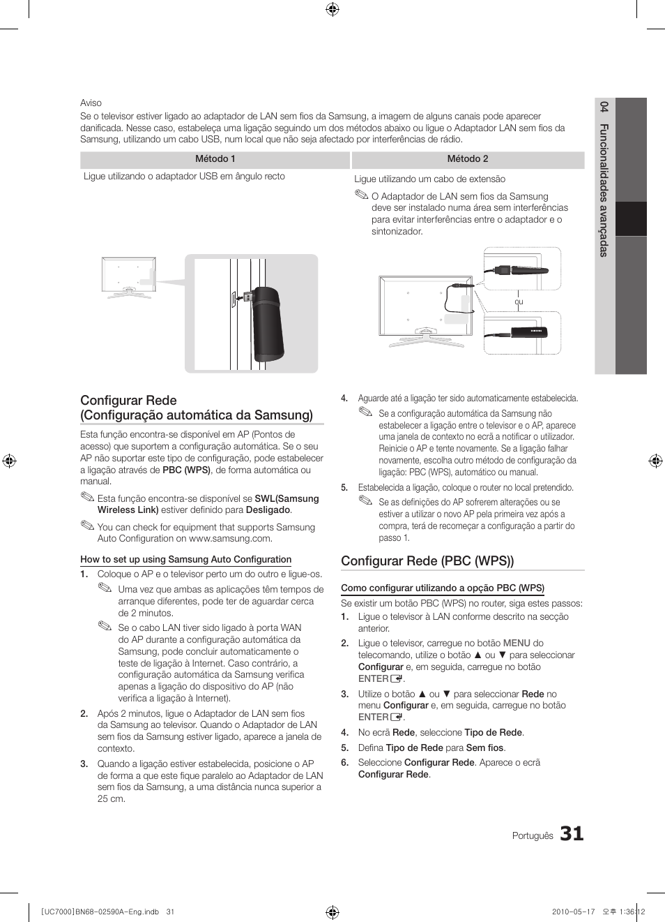 Configurar rede (pbc (wps)) | Samsung UE40C7000WW User Manual | Page 217 / 374