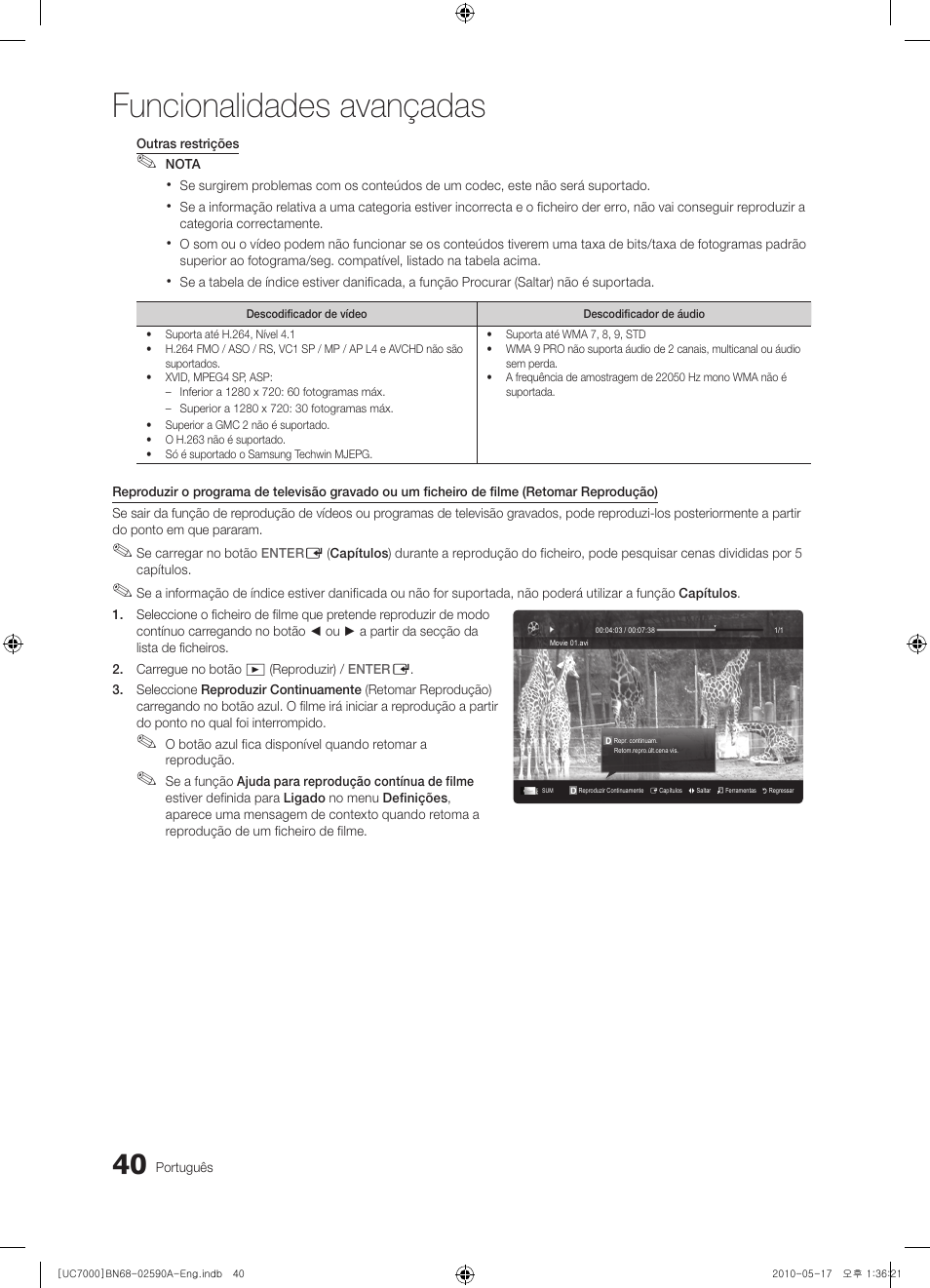 Funcionalidades avançadas | Samsung UE40C7000WW User Manual | Page 226 / 374