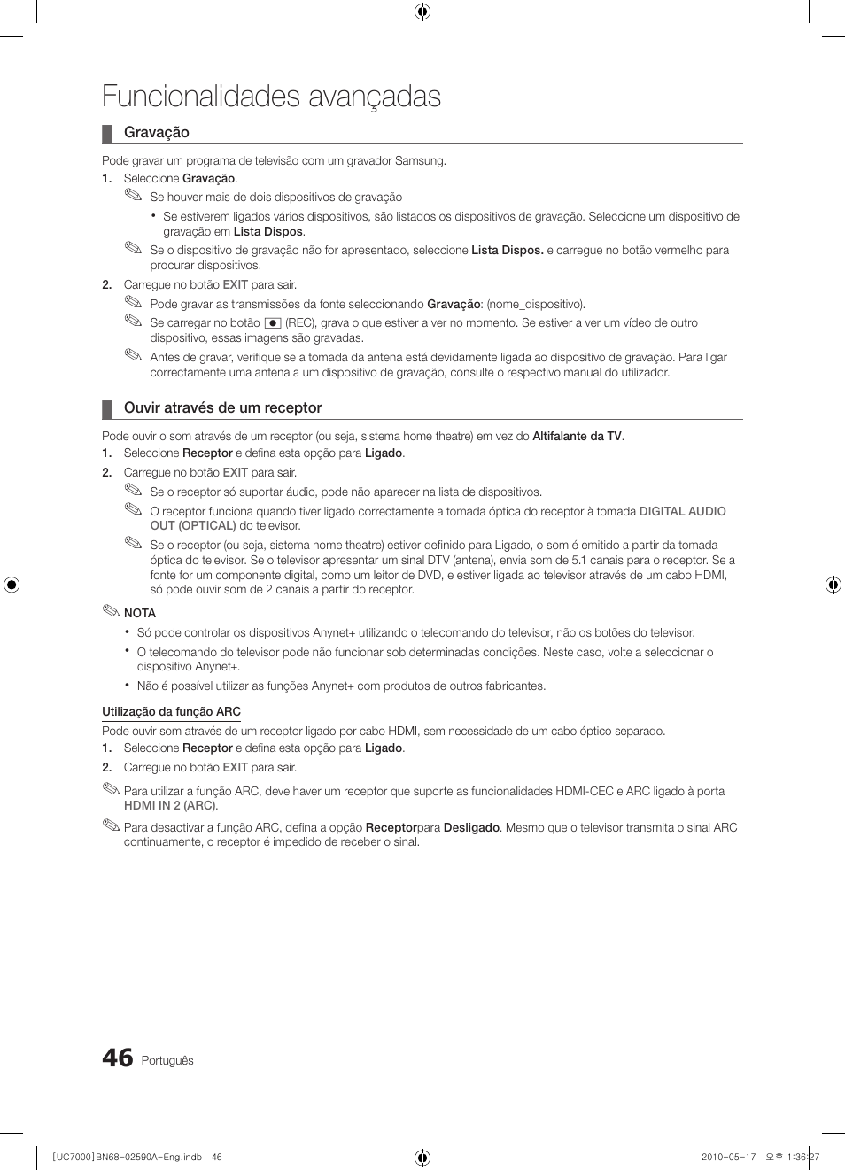 Funcionalidades avançadas | Samsung UE40C7000WW User Manual | Page 232 / 374