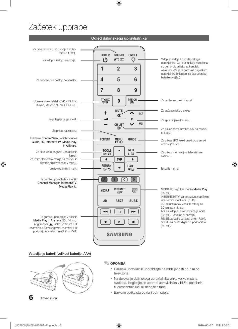 Začetek uporabe | Samsung UE40C7000WW User Manual | Page 254 / 374