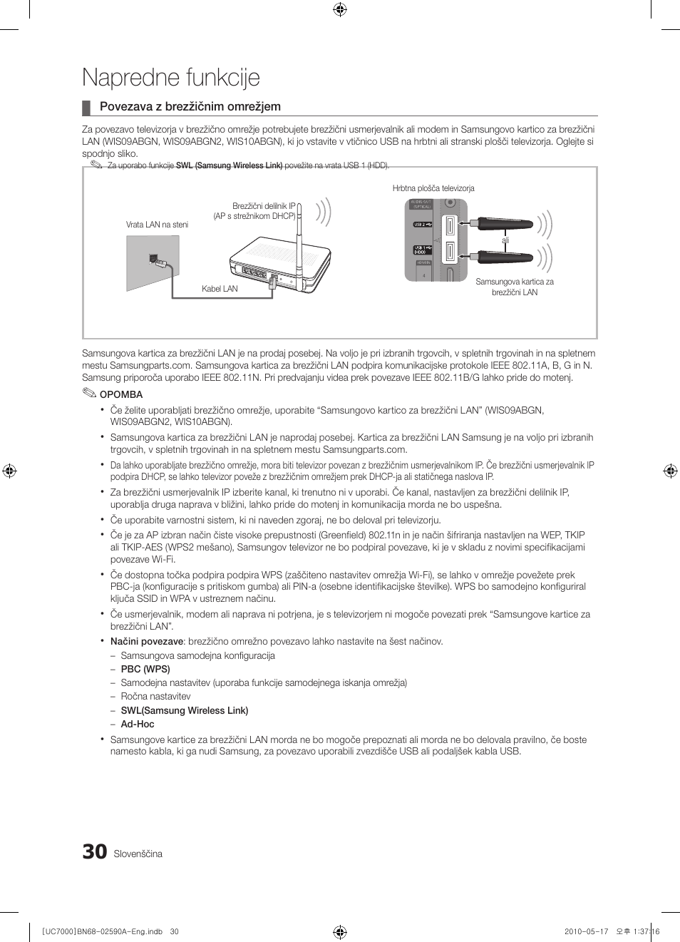 Napredne funkcije | Samsung UE40C7000WW User Manual | Page 278 / 374