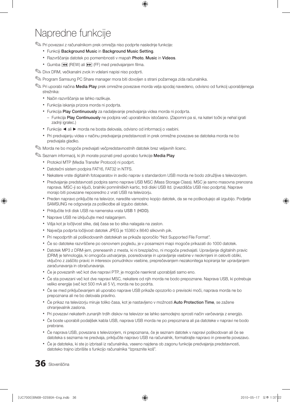 Napredne funkcije | Samsung UE40C7000WW User Manual | Page 284 / 374