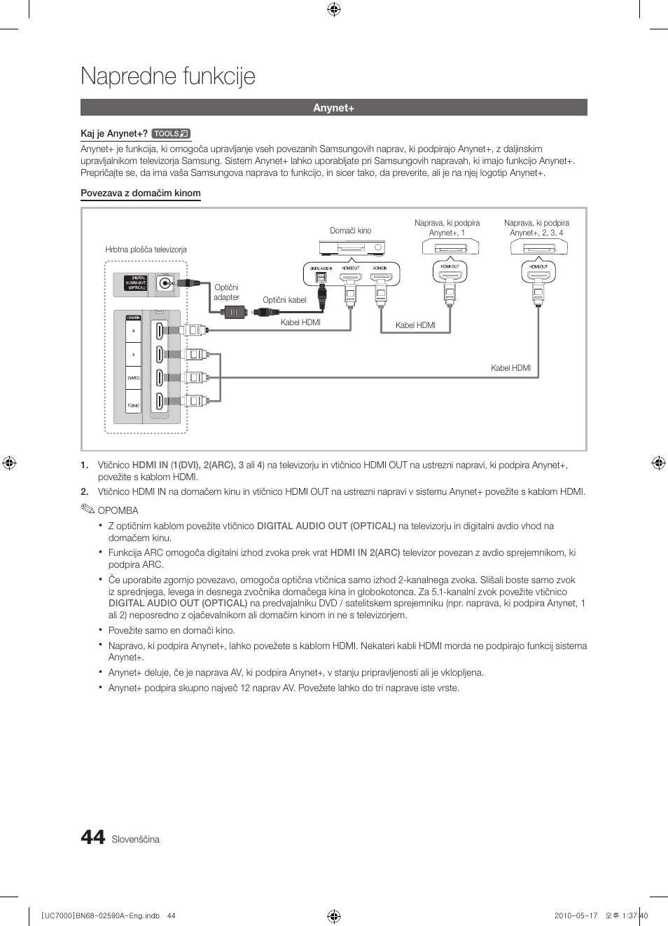 Napredne funkcije | Samsung UE40C7000WW User Manual | Page 292 / 374