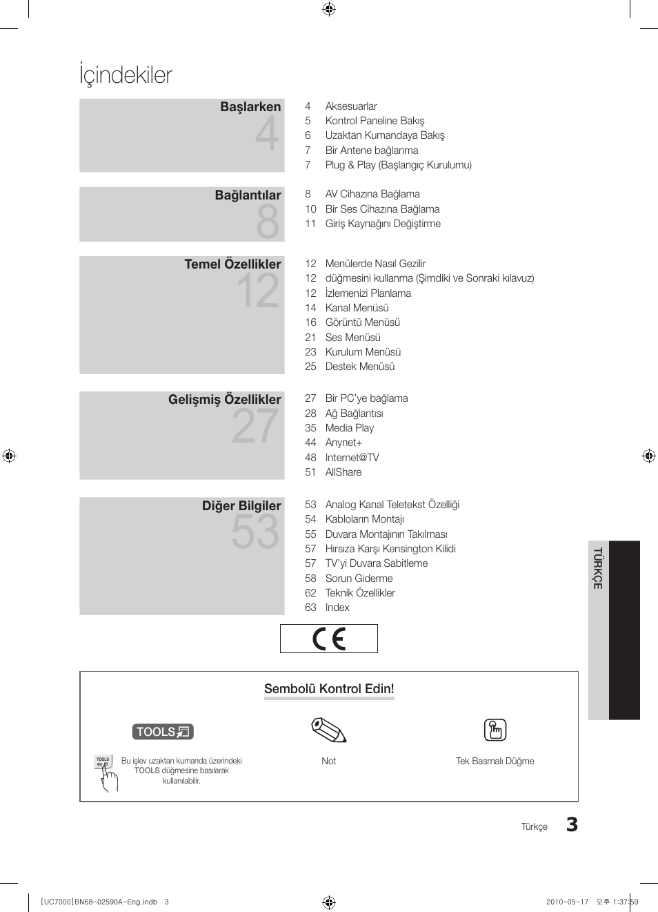 Içindekiler | Samsung UE40C7000WW User Manual | Page 313 / 374