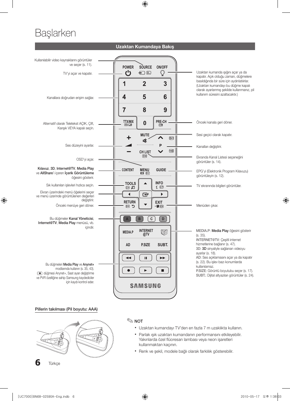 Başlarken | Samsung UE40C7000WW User Manual | Page 316 / 374