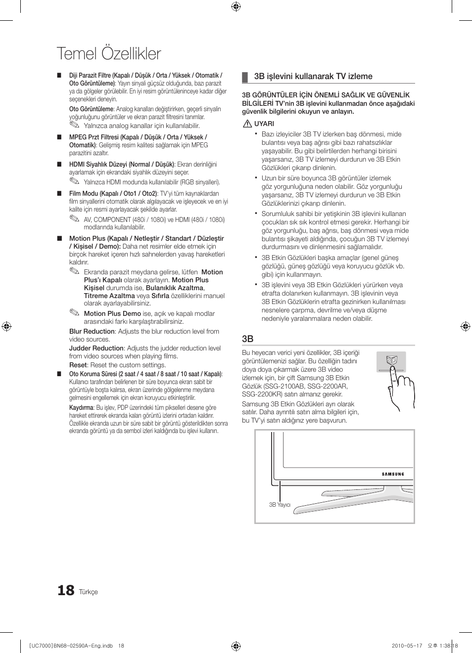 Temel özellikler | Samsung UE40C7000WW User Manual | Page 328 / 374