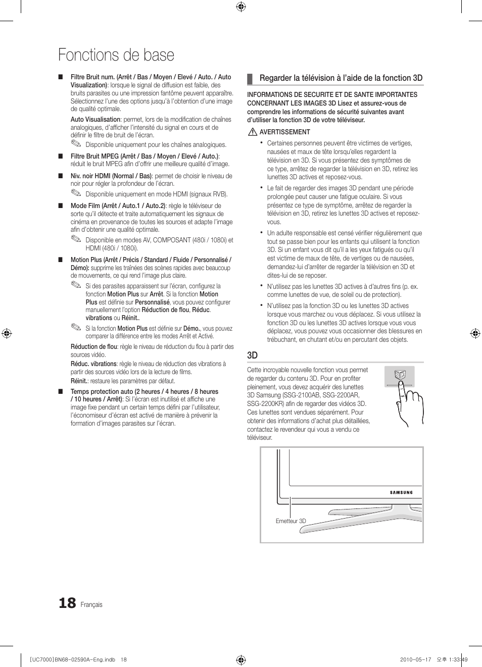 Fonctions de base | Samsung UE40C7000WW User Manual | Page 80 / 374