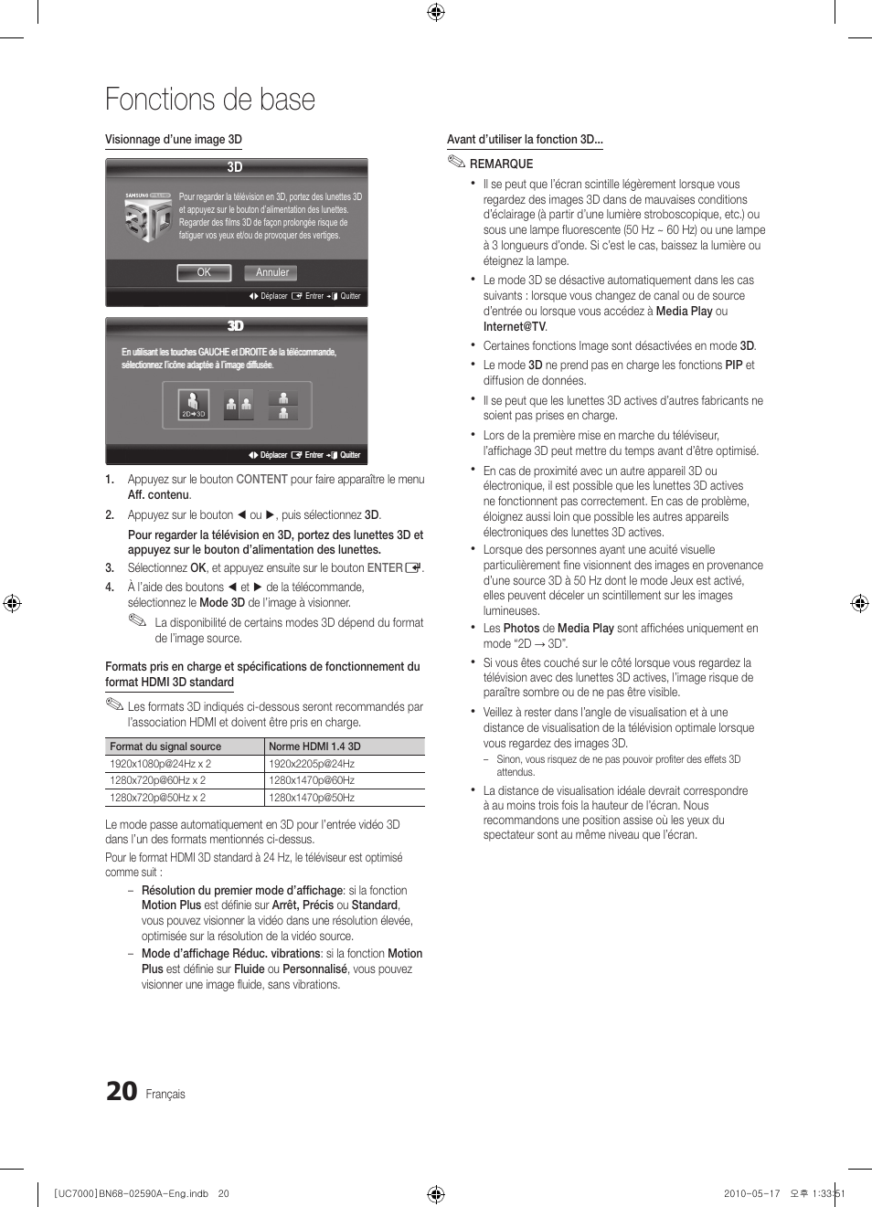 Fonctions de base | Samsung UE40C7000WW User Manual | Page 82 / 374