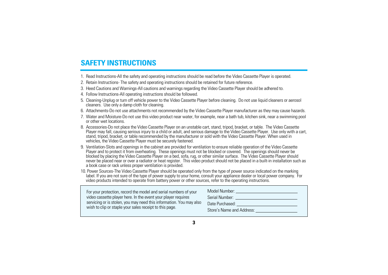 Safety instructions | Audiovox AVP7200 User Manual | Page 6 / 30