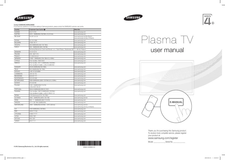 Samsung PS43E450A1W User Manual | 49 pages