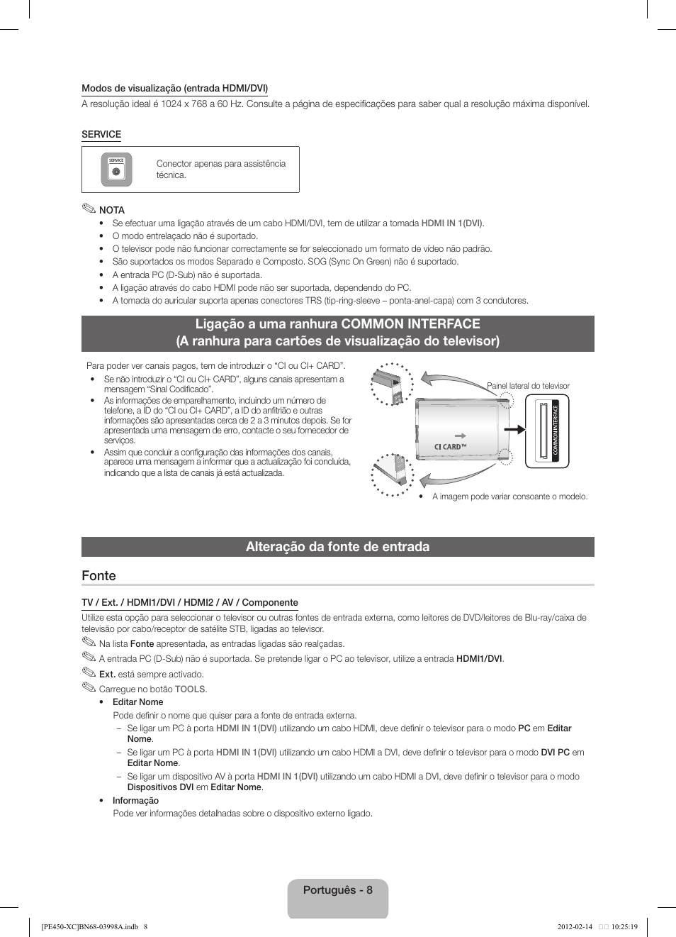 Alteração da fonte de entrada fonte | Samsung PS43E450A1W User Manual | Page 44 / 49