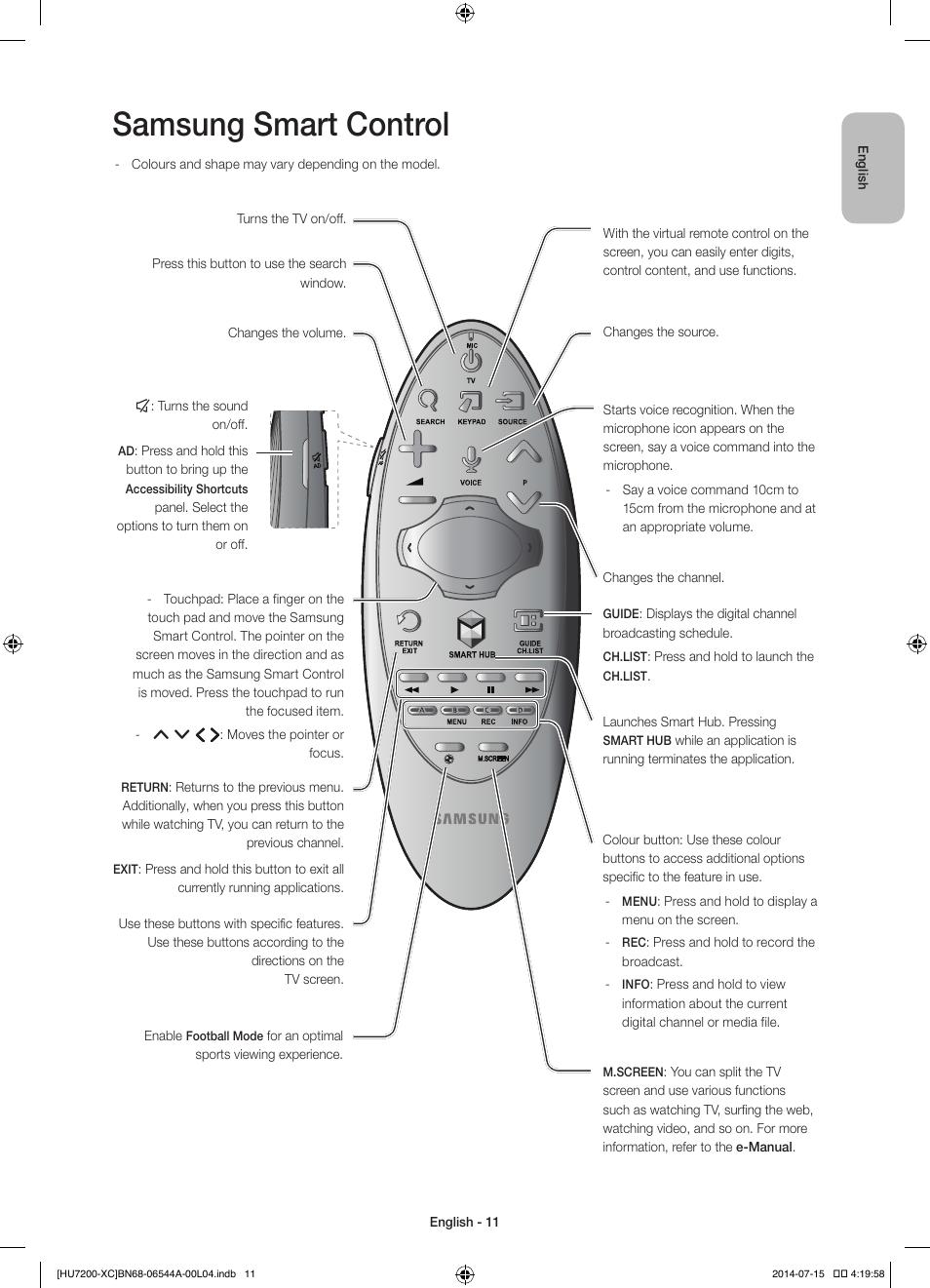 Samsung smart control | Samsung UE55HU7200S User Manual | Page 11 / 97