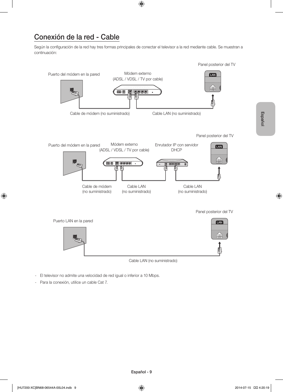 Conexión de la red - cable | Samsung UE55HU7200S User Manual | Page 57 / 97