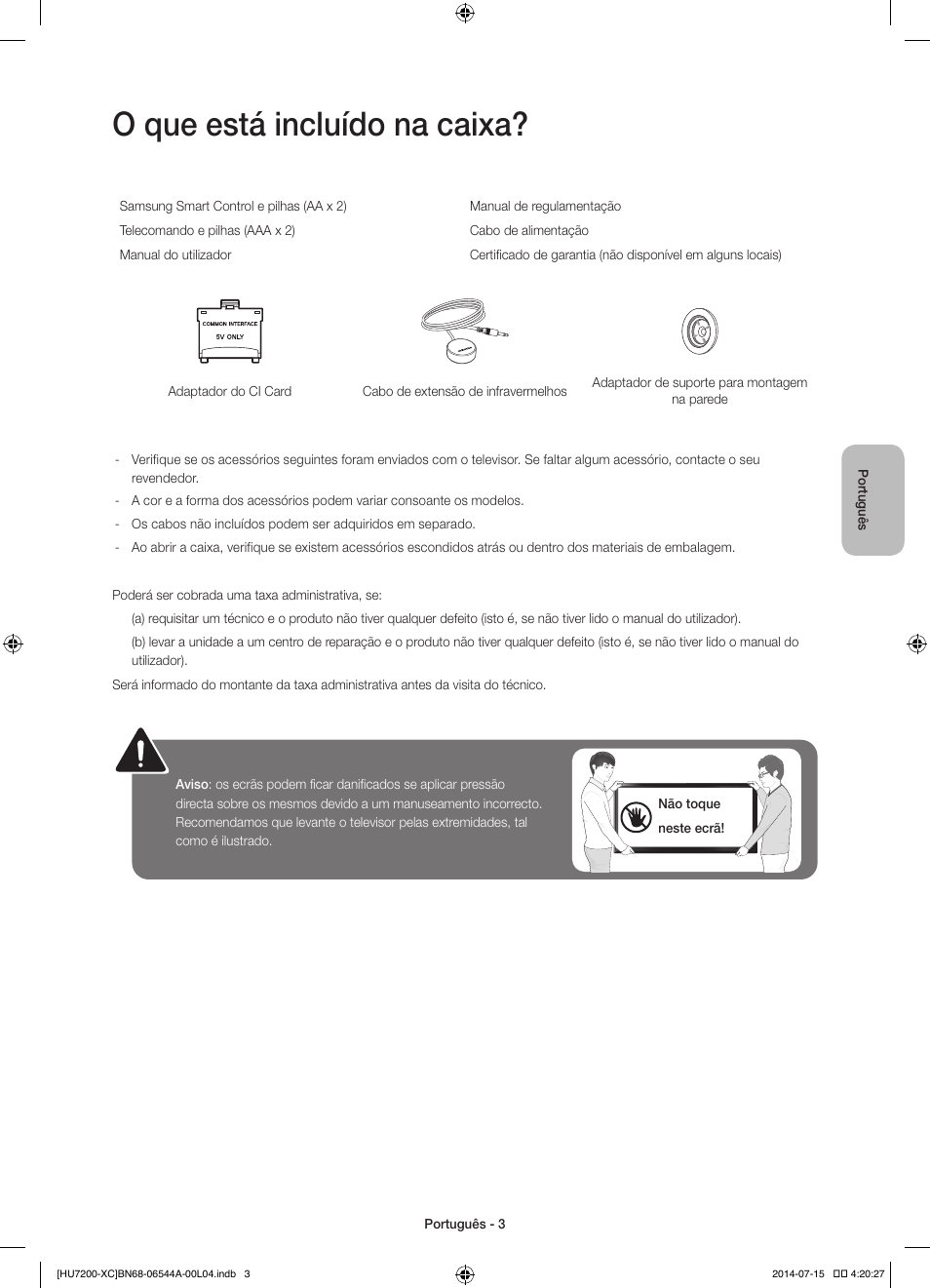 O que está incluído na caixa | Samsung UE55HU7200S User Manual | Page 75 / 97