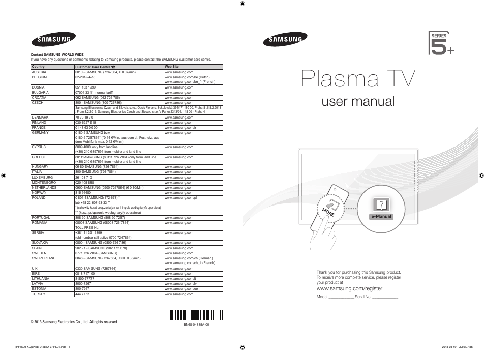 Samsung PS51F5500AW User Manual | 97 pages