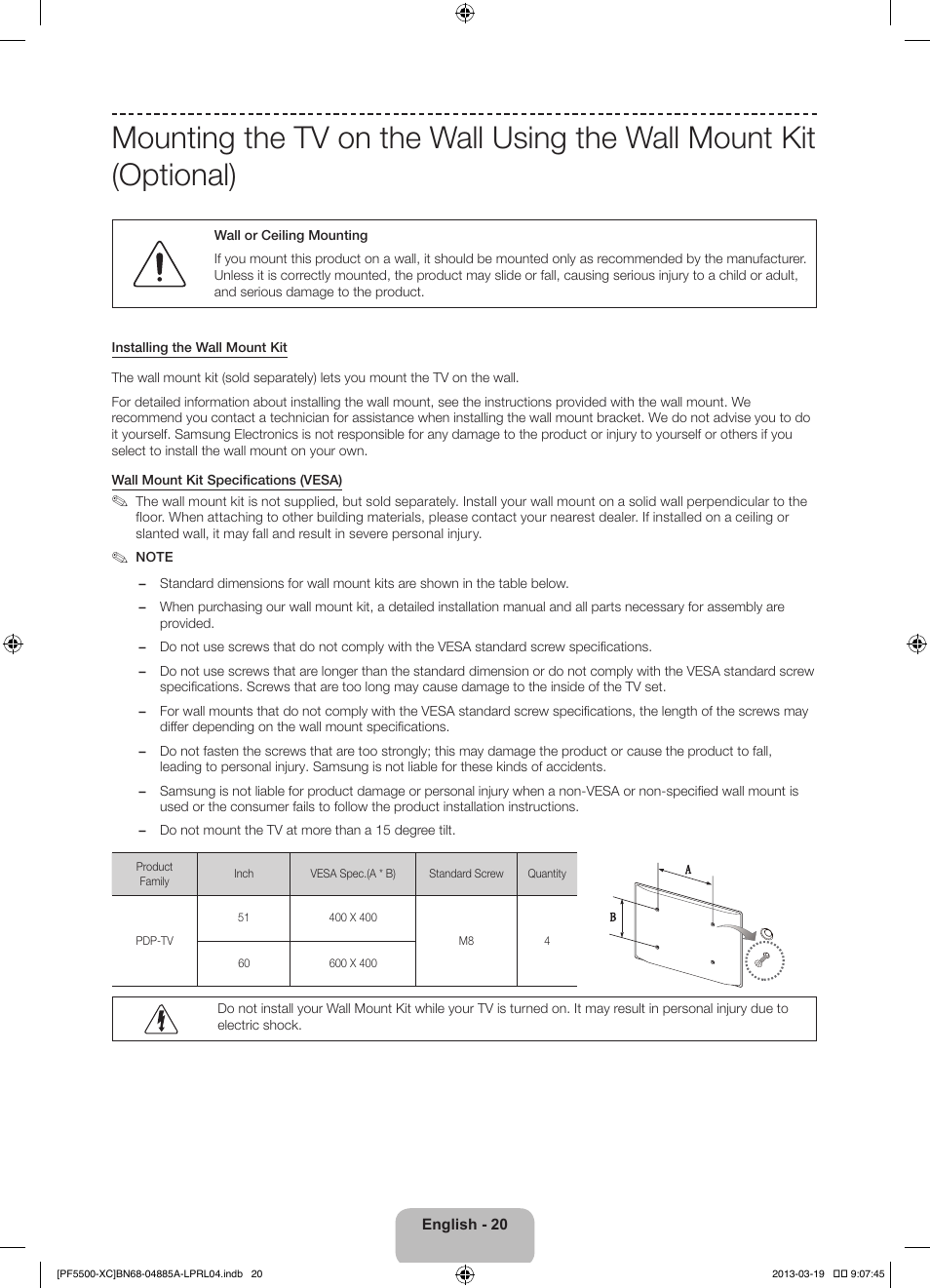 Samsung PS51F5500AW User Manual | Page 20 / 97