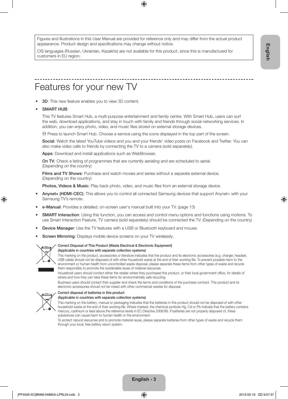 Features for your new tv | Samsung PS51F5500AW User Manual | Page 3 / 97
