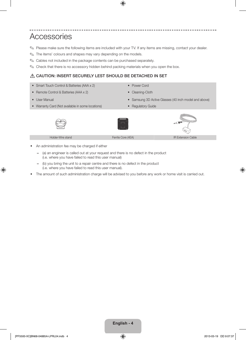 Accessories | Samsung PS51F5500AW User Manual | Page 4 / 97