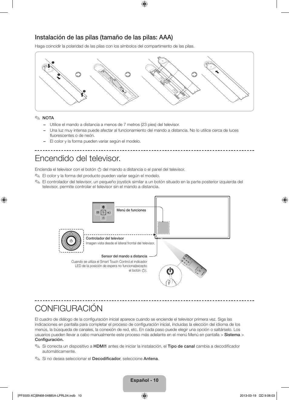 Encendido del televisor, Configuración | Samsung PS51F5500AW User Manual | Page 58 / 97