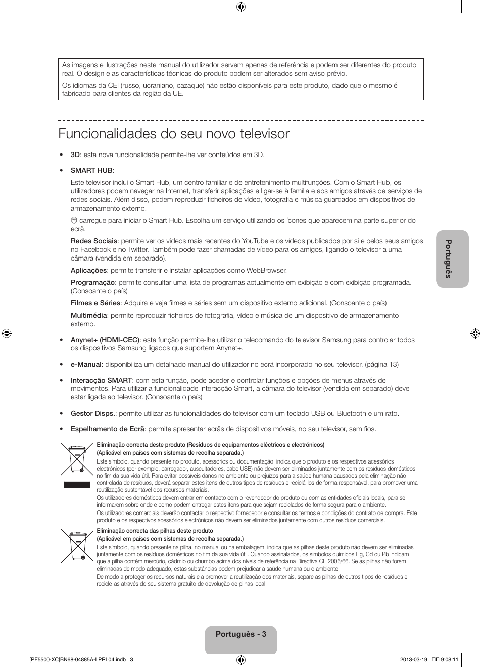 Funcionalidades do seu novo televisor | Samsung PS51F5500AW User Manual | Page 75 / 97