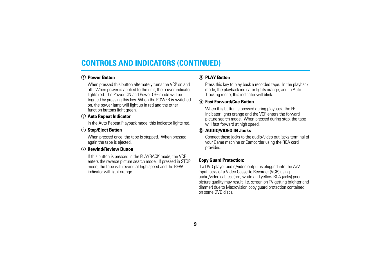 Controls and indicators (continued) | Audiovox AVP-7200A User Manual | Page 12 / 30