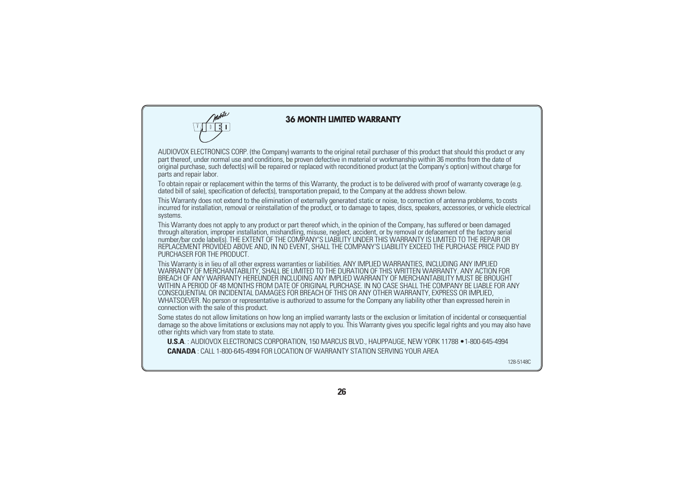 Audiovox AVP-7200A User Manual | Page 29 / 30