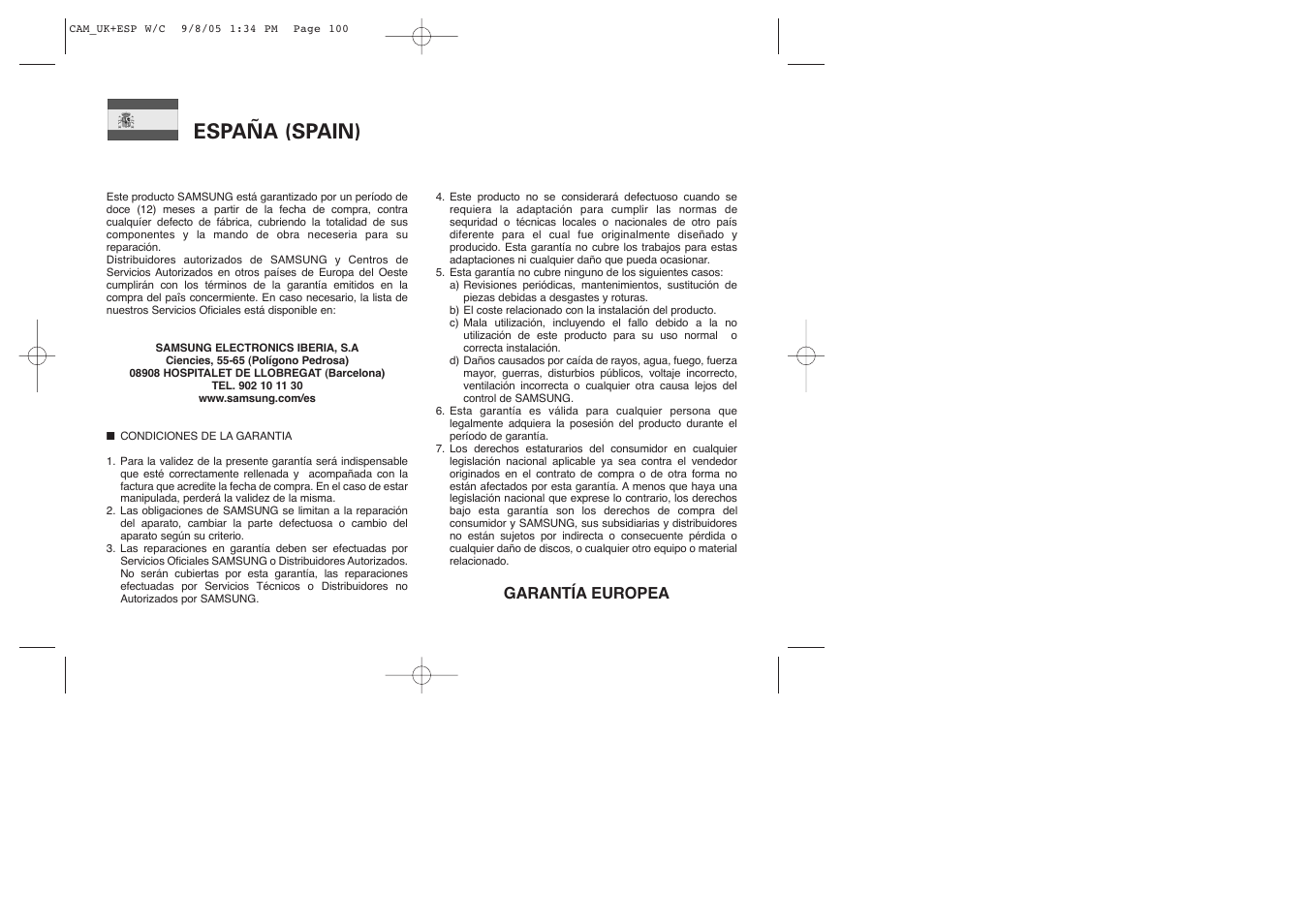 España (spain) | Samsung VP-M2100S User Manual | Page 133 / 134