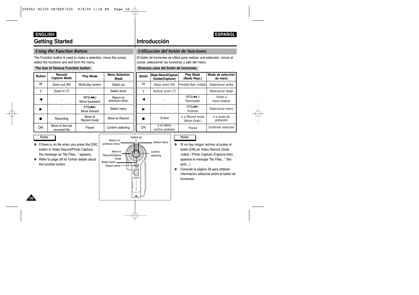 Getting started, Introducción | Samsung VP-M2100S User Manual | Page 26 / 134