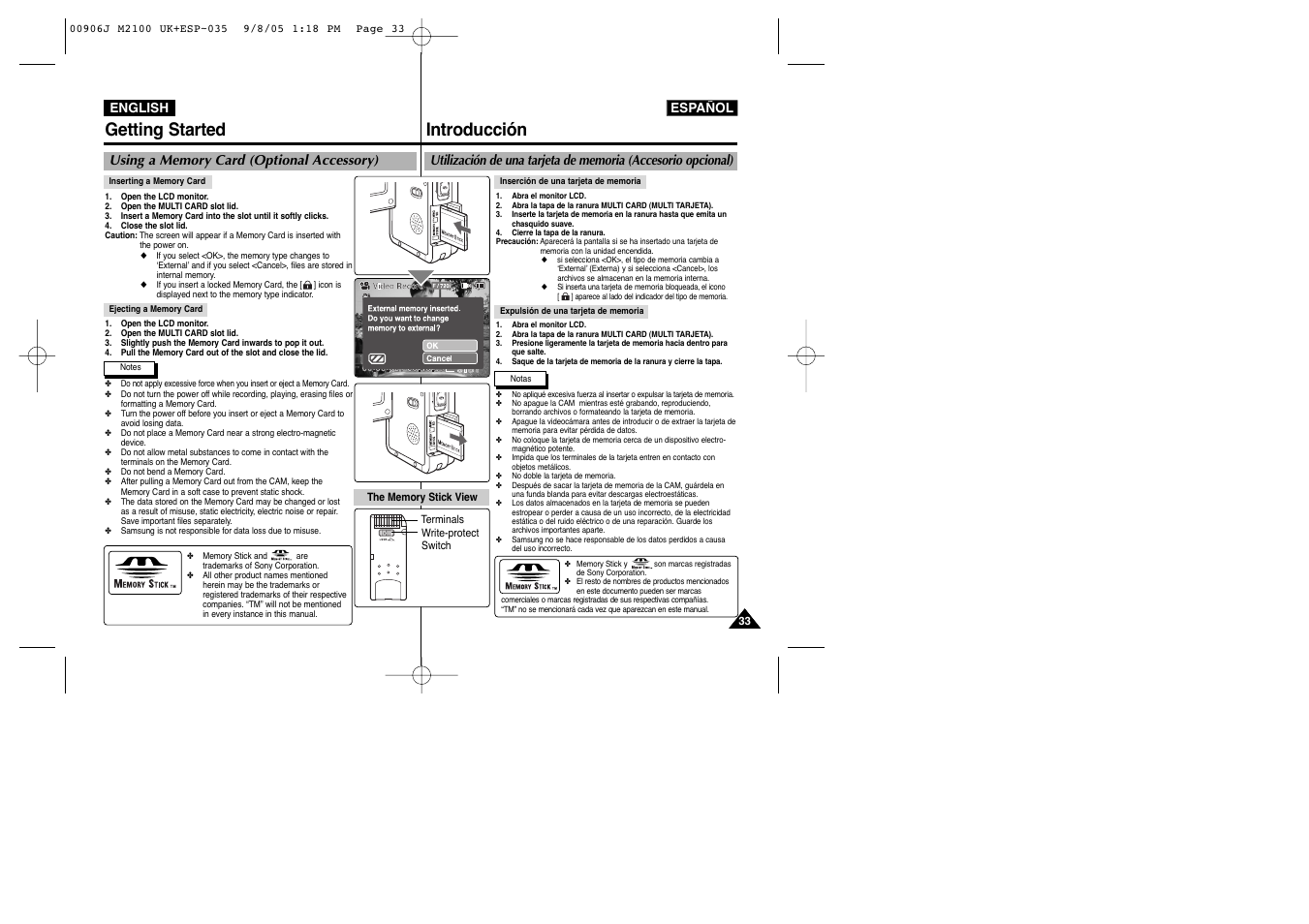 Introducción, Getting started | Samsung VP-M2100S User Manual | Page 33 / 134