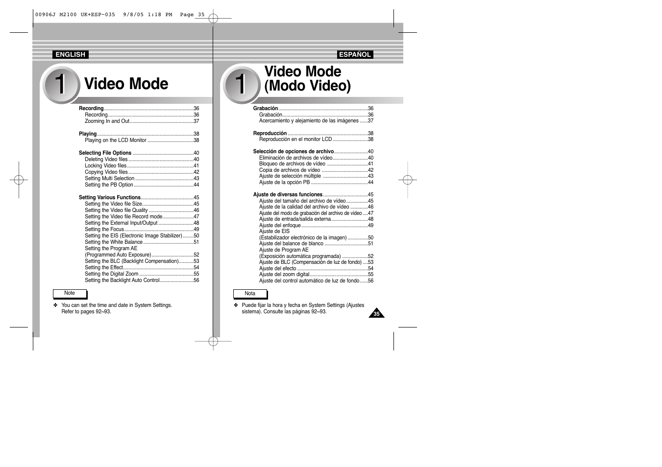 Video mode, Video mode (modo video) | Samsung VP-M2100S User Manual | Page 35 / 134