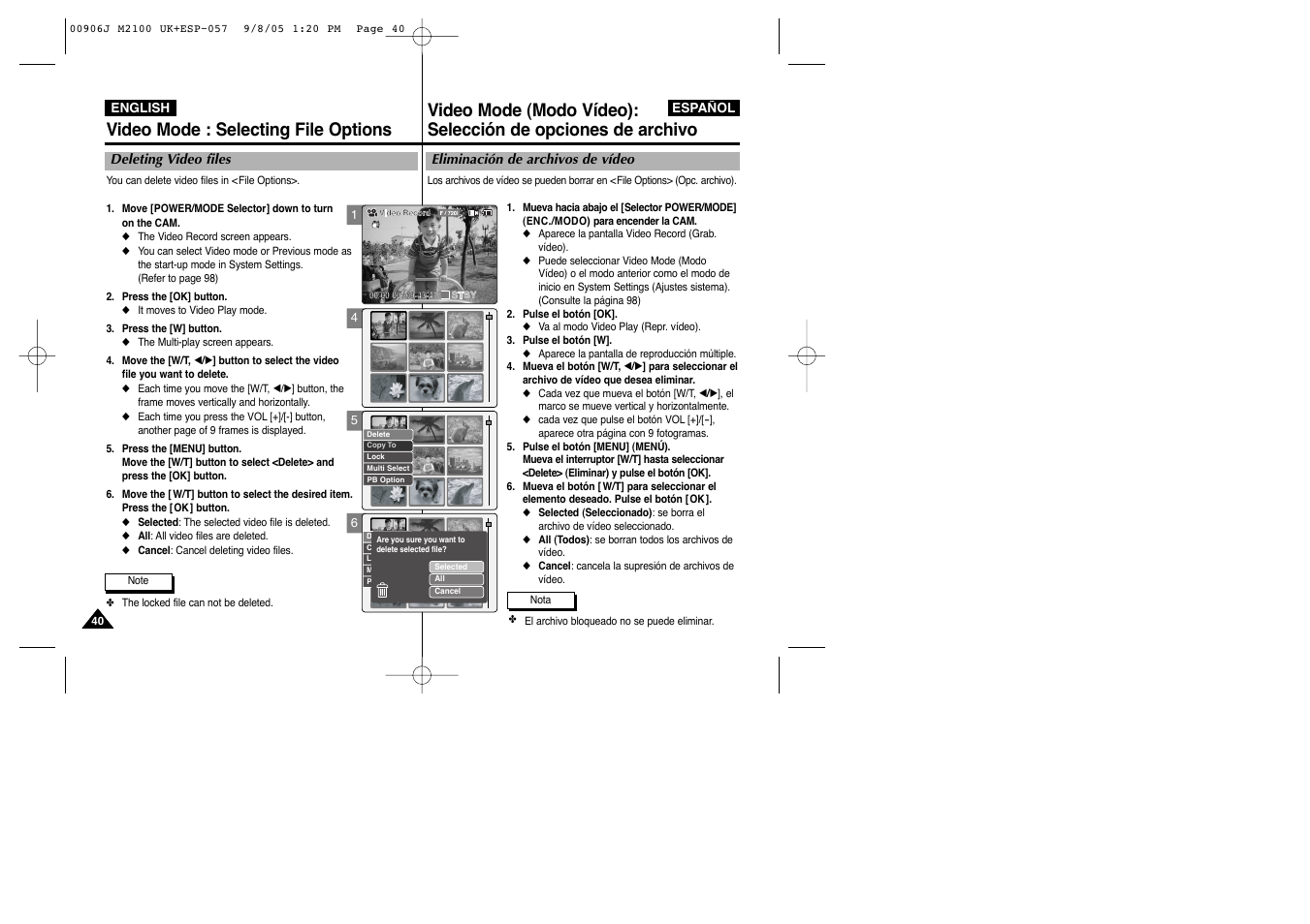 Video mode : selecting file options | Samsung VP-M2100S User Manual | Page 40 / 134