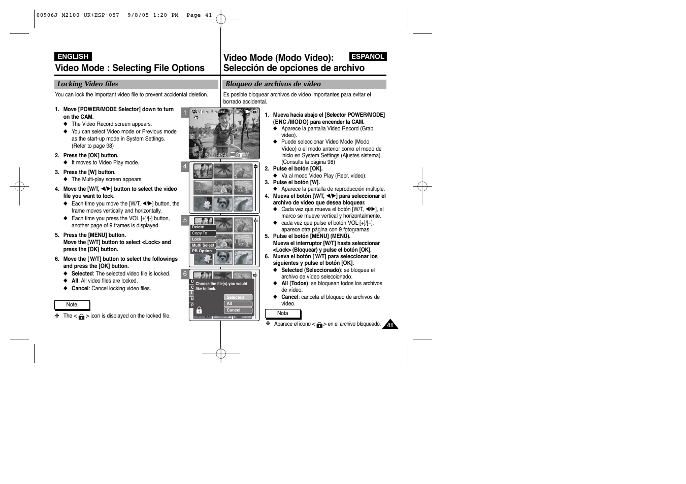 Video mode : selecting file options | Samsung VP-M2100S User Manual | Page 41 / 134