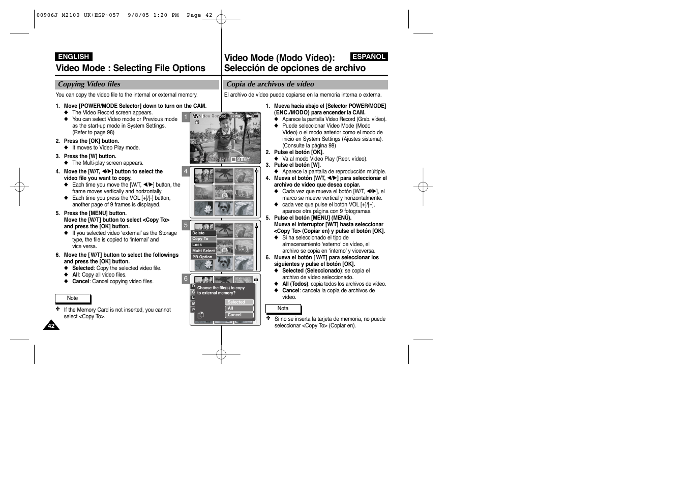 Video mode : selecting file options | Samsung VP-M2100S User Manual | Page 42 / 134